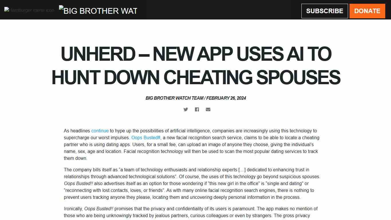 UnHerd - New app uses AI to hunt down cheating spouses — Big Brother Watch