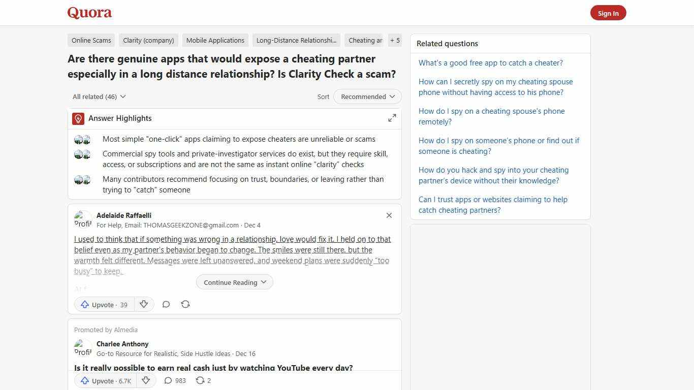 Are there genuine apps that would expose a cheating partner especially in a long distance relationship? Is Clarity Check a scam? - Quora